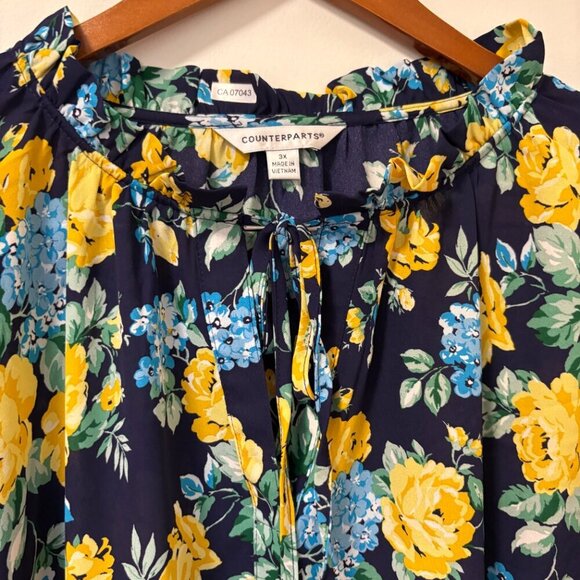 Counterparts Floral Blouse Longsleeve Navy Yellow Size 3X NWT - Picture 3 of 11